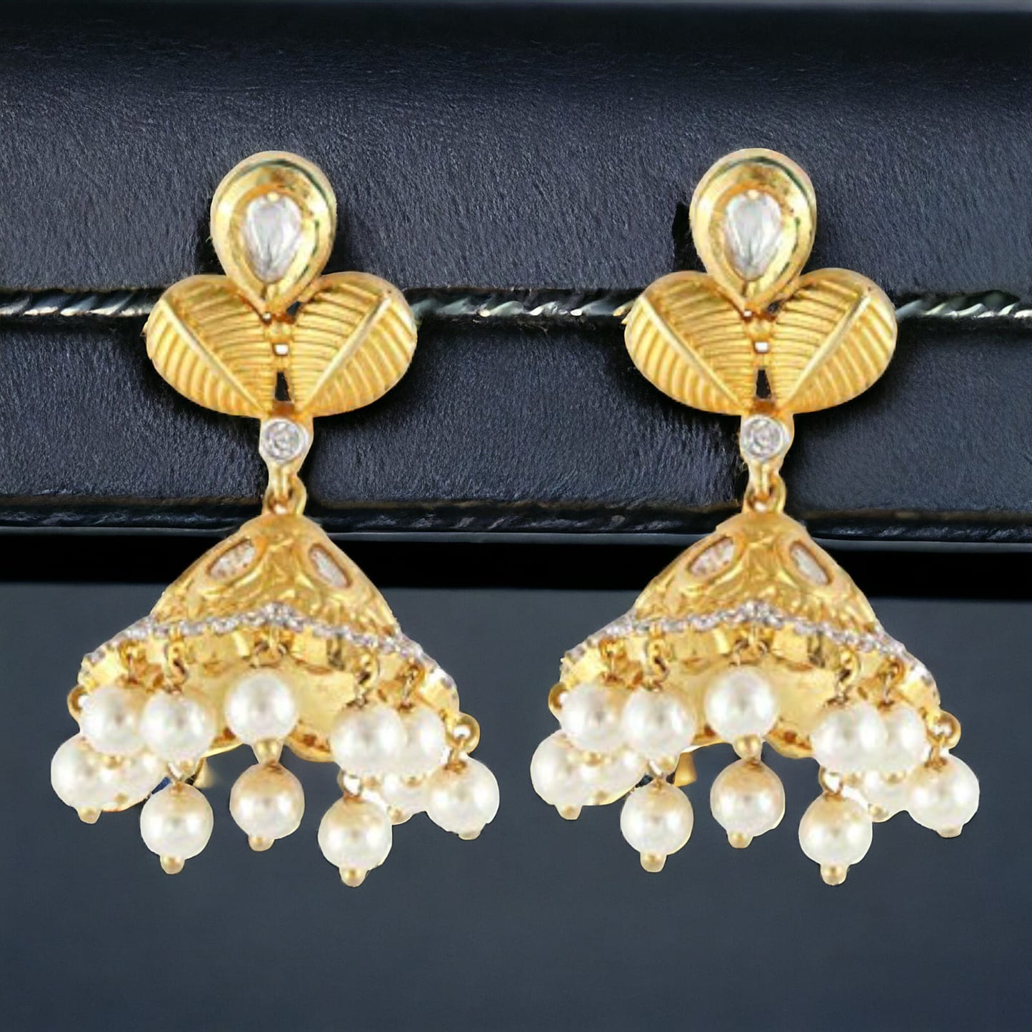 925 Sterling Silver Embossed Kundan White Pearl Earring For Girls And Women