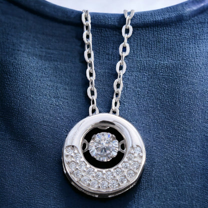 925 Sterling Silver Round Studded Pendant With Dancing Stone For Girls And Women