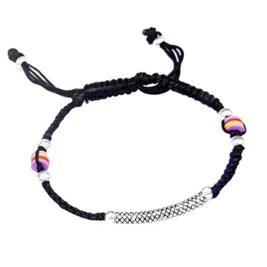 Curve Design Black Thread Anklet (Single)