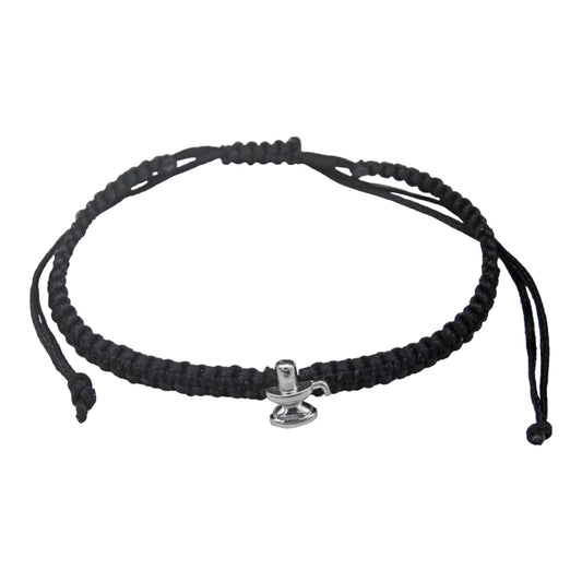 925 Sterling Silver Shivlinga Bracelet In Black Thread