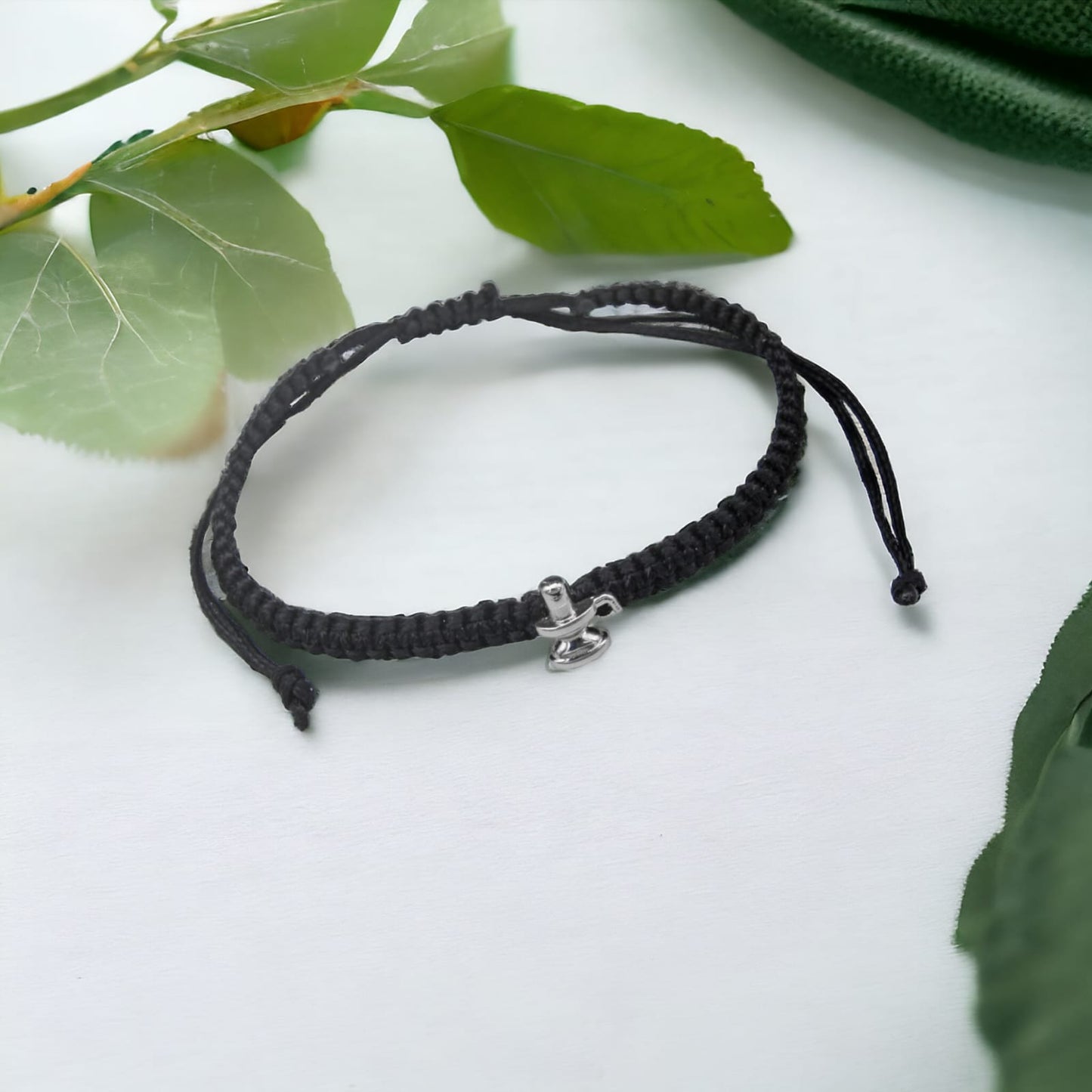 925 Sterling Silver Shivlinga Bracelet In Black Thread