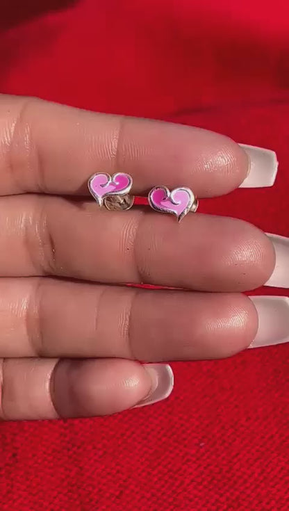 Double Tone Pink Tilted Heart Shape Earring For Kids Girls