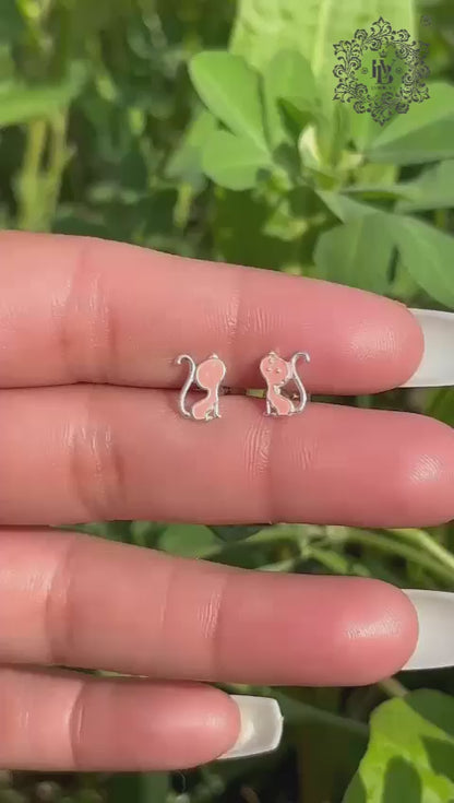 Neon Orange Cat Shape Earring For Kids Girls