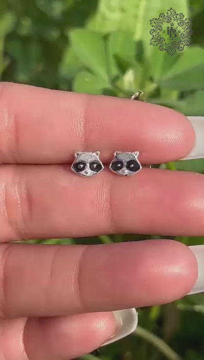 Black Eyes Raccoon Face Earring For Kids Girls